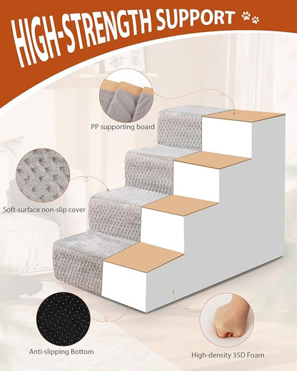 Dog Stairs for Small Dogs,22" H,5-Step Dog Steps for High Bed Couch and Sofa,Pet Stairs for Dogs and Cats Climbing with Non-Slip Bottom and Washable Cover,Light Grey