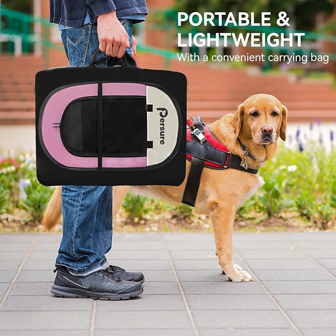 Dog Cat Playpen Indoor Outdoor for Puppy Pet Dog Cat Travel and Recovery After Surgery, Dog Enclosure Tent Crates Cage Indoor/Outdoor, Portable Pop Up Dog Kennel with Carrying Case (Pink, Small)