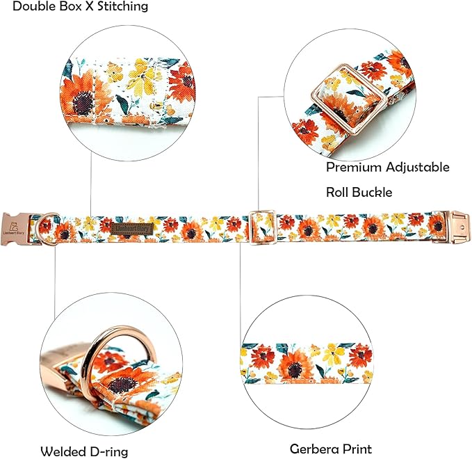 Lionheart glory Dog Collar Sunflower Print Dogs Collar Spring Summer Cute Collars Dog Girl or Boy Soft Durable Adjustable Dog Collars for Large Dogs Pet Gift