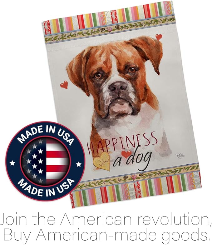 Breeze Decor Boxer Happiness Garden House Flag Kit Dog Puppy Spoiled Paw Canine Fur Pet Nature Farm Animal Creature Decoration Banner Small Yard Gift Double-Sided, Made in USA