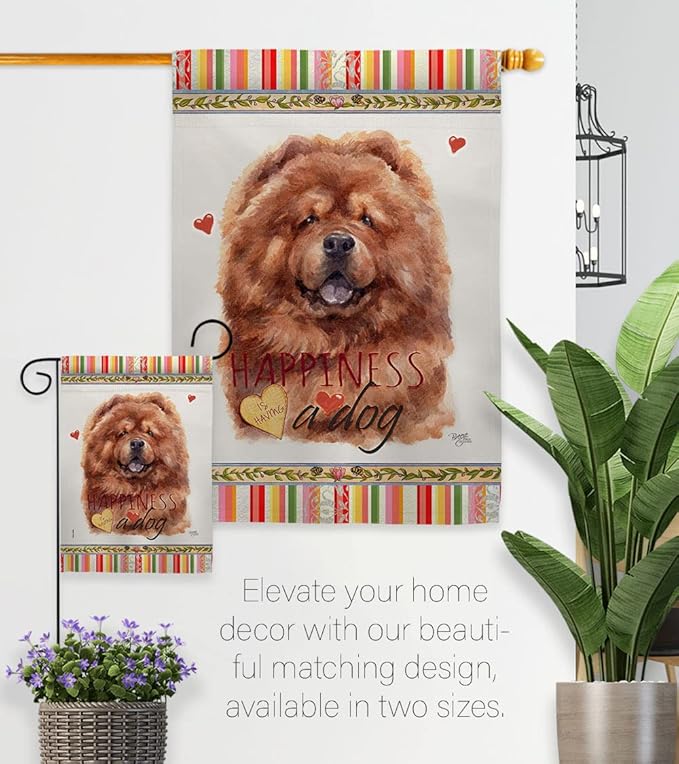 Breeze Decor Red Chow Happiness House Flag 2 pcs Pack Dog Puppy Spoiled Paw Canine Fur Pet Nature Farm Animal Creature Decoration Banner Small Garden Yard Gift Double-Sided, Made in USA