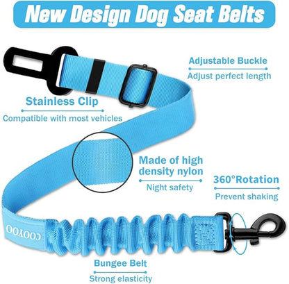 COOYOO Dog Seat Belt,3 Piece Set Retractable Dog Car Harness Adjustable Dog Seat Belt for Vehicle Nylon Pet Safety Seat Belts Heavy Duty & Elastic