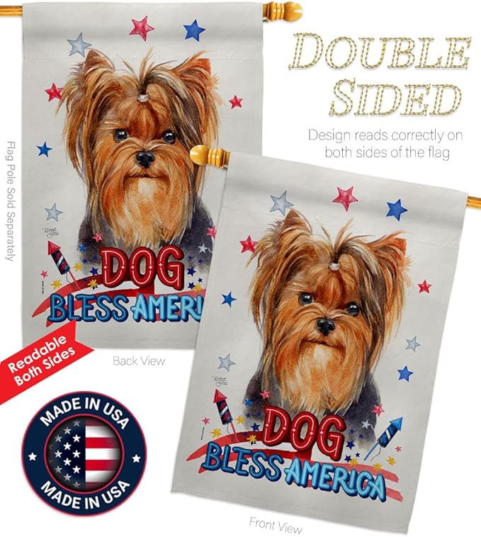 Breeze Decor Patriotic Yorkie Garden House Flag Kit Dog Puppy Spoiled Paw Canine Fur Pet Nature Farm Animal Creature Decoration Banner Small Yard Gift Double-Sided, Made in USA