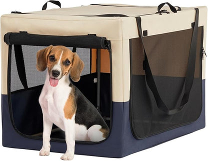 A4Pet Soft Dog Crate, Folding Dog Crate - 30 Inch Adjustable Stainless Steel Frame, Lightweight, Durable and Portable Crate with 3-Door, Portable Dog Kennel