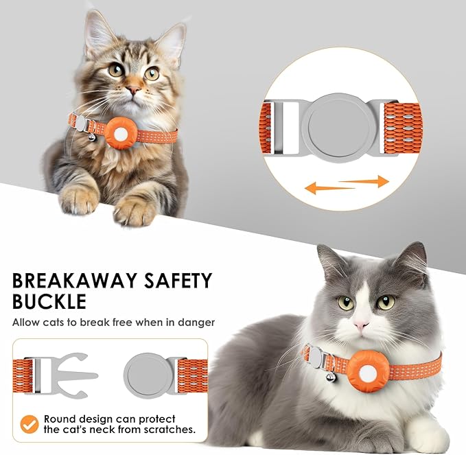 Cat Tracker, Pet Tracker for Cats, Cat GPS Tracker Collar with Safety Elastic Buckle, GPS Tracker Compatible with Apple Find My App (Only iOS), No Monthly Fee, Waterproof, Orange