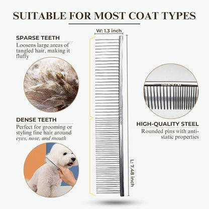 Specialized Grooming Tool for Great Pyrenees and Doodles (Goldendoodles, Poodles & Labradoodles) - Dog Slicker Brush & Comb Kit: Work Through Dense and Long Coats, for Both Matted Hair and Shedding
