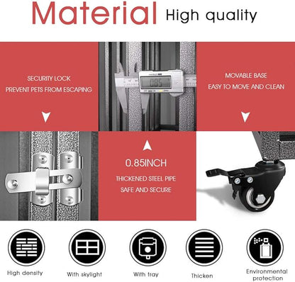 SMONTER 48" Heavy Duty Dog Crate Strong Metal Cage House Shape Pet Kennel Crate Playpen with 4 Locking Wheels