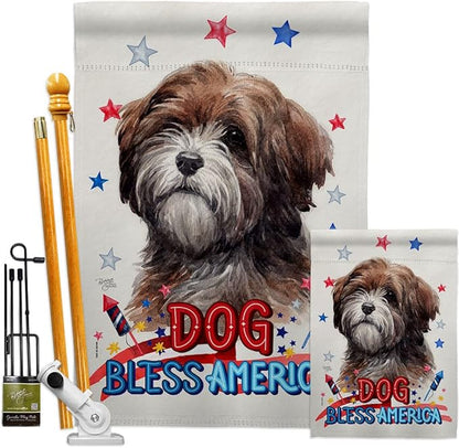 Breeze Decor Patriotic Brown Tibetan Terrier Garden House Flag-Kit Dog Puppy Spoiled Paw Canine Fur Pet Nature Farm Animal Creature Decoration Banner Small Yard Gift Double-Sided, Made in USA