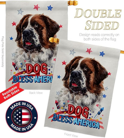 Breeze Decor Patriotic St Bernard Dog House Flag Eagle Set Puppy Spoiled Paw Canine Fur Pet Nature Farm Animal Creature Decoration Banner Small Garden Yard Gift Double-Sided, Made in USA