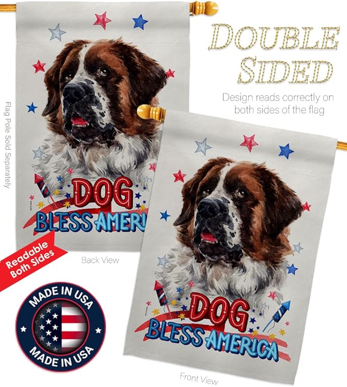 Breeze Decor Patriotic St Bernard Dog House Flag Puppy Spoiled Paw Canine Fur Pet Nature Farm Animal Creature Decoration Banner Small Garden Yard Gift Double-Sided, Made in USA