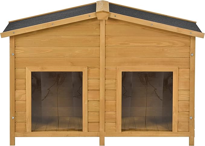 YOTPO 47.2" Wooden Indoor & Outdoor Medium Dog House with Porch Door and Removable Curtain,Pet Kennel with Weatherproof Solid Wood,for Yard,Garden,Living Room,Villa,Wood