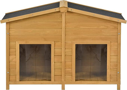 YOTPO 47.2" Wooden Indoor & Outdoor Medium Dog House with Porch Door and Removable Curtain,Pet Kennel with Weatherproof Solid Wood,for Yard,Garden,Living Room,Villa,Wood