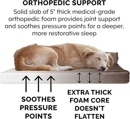 Furhaven Orthopedic Dog Bed for Large Dogs w/ Removable Bolsters & Washable Cover, For Dogs Up to 125 lbs - Plush & Velvet L Shaped Chaise - Sable Brown, Jumbo Plus/XXL