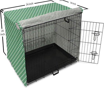 Lunarable Green Dog Crate Cover, Old Fashioned Polka Dot Pattern on Green Background Classical Traditional, Easy to Use Pet Kennel Cover for Cats & Medium Dogs, 24 Inch, Forest Green White