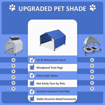Dog Shade Shelter Outdoor Tent for Large Medium Dogs, 4'x4'x3' Outside Sun Rain Canopy Pet House for Cats Pigs Livestock with Waterproof Roof Ground Nails，Blue