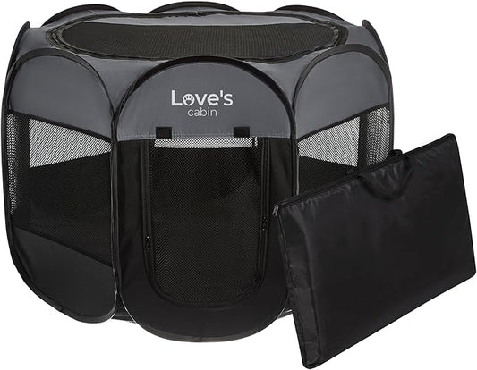 Love's cabin Pet Puppy Dog Playpen, Large Dog Tent Crates Cage Indoor/Outdoor, Portable Playpen for Cat, Foldable Pop Up Dog Kennel Playpen with Carring Case, Removable Zipper Top, Dark Grey