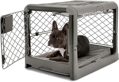 DIGGS Revol Collapsible Dog Crate with Wheels - Premium Portable Dog Crate - Safe, Stylish, and Convenient Indoor Kennel (Smoke, Small)
