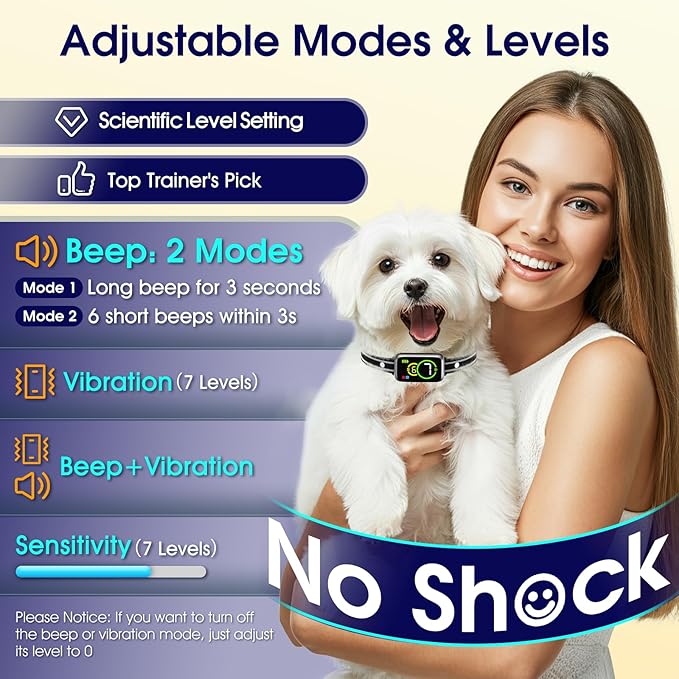 Dog Bark Collar 2 Pack, Smart Bark Collar for Small Medium Large Dogs, Safe & Humane Dog Barking Collar, Automatic Anti Bark Collar with Adjustable Beep Vibration Modes and 7 Sensitivity，Black