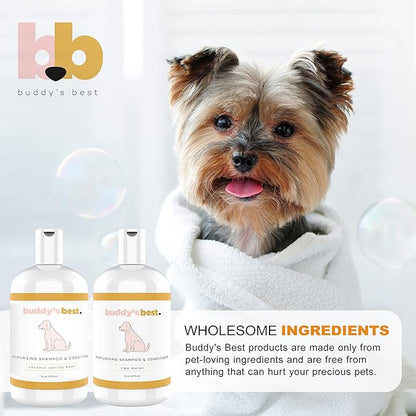 Buddy's Best Dog Gift Box for Holidays & Special Occasions - Pet Package with Odor Eradicator (32oz), Oral Care Gel (2oz), and Shampoo Bottles, Coconut Vanilla (16oz) & Ripe Melon (16oz)