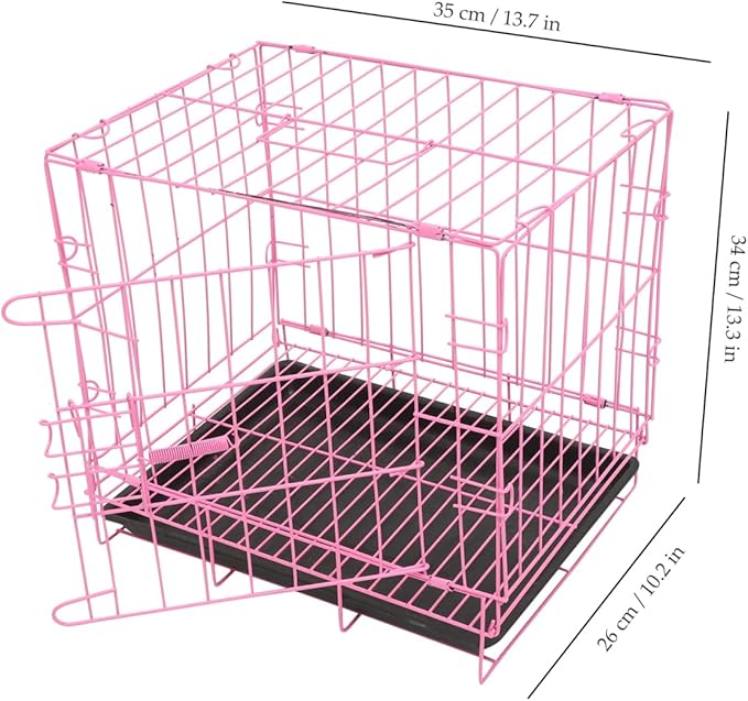 Housoutil Dog Crate Cage, Foldable Metal Wire Dog Crate, Newly Enhanced Single Door Dog Crate for Cat Rabbit and Small Animals, Pink