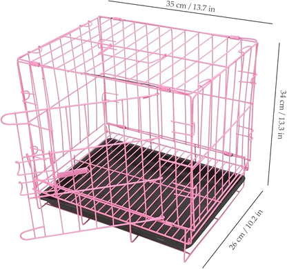 Housoutil Dog Crate Cage, Foldable Metal Wire Dog Crate, Newly Enhanced Single Door Dog Crate for Cat Rabbit and Small Animals, Pink