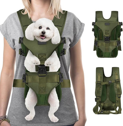 YUDODO Dog Backpack Carrier with Adjustable Safety Buckle Easy-fit Pet Dog Front Carrier for Small Medium Dog Legs Out Dog Chest Carrier for Traveling Walking Cycling (Small, Army Green)