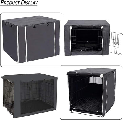 Geyecete Dog Crate Cover - Dog cage Covers Universal Fit for 24-48Inch Wire Dog cage, Lightweight Polyester Fabric, Breathable Double Door Dog Cage Cover-Gray-36 Inch
