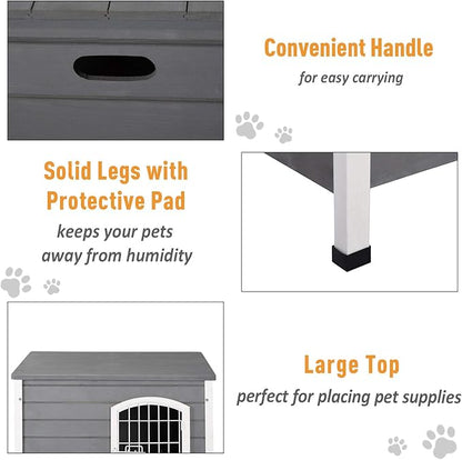 PawHut 31" L Wooden Decorative Dog Cage Kennel Wire Door with Lock Small Animal House with Openable Top Removable Bottom Grey