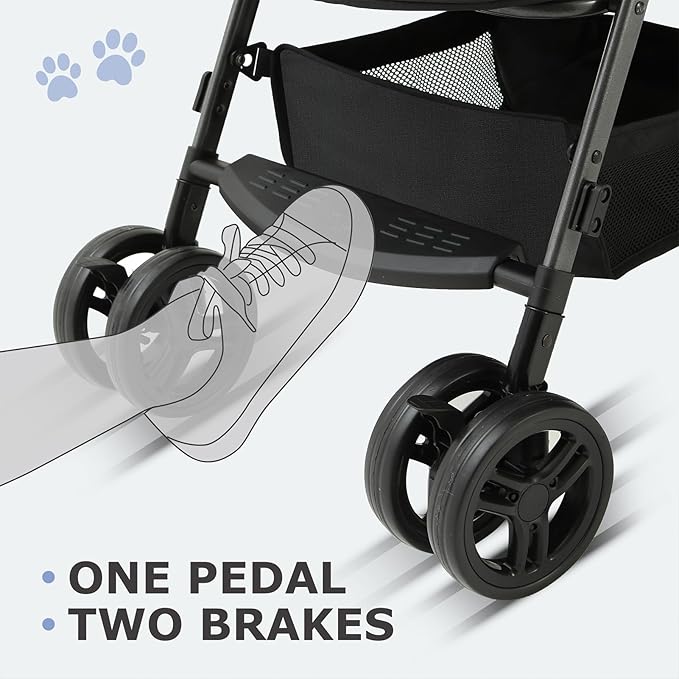 SWITTE Dog Stroller for Small Medium Dogs, Foldable Cat Pet Stroller with Reversible Handlebar, 4 Universal Wheels, Portable Puppy Dog Jogging Stroller with Waterproof Pad, Blue