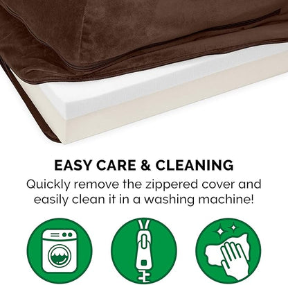 Furhaven Memory Foam Dog Bed for Medium/Small Dogs w/ Removable Bolsters & Washable Cover, For Dogs Up to 35 lbs - Plush & Velvet L Shaped Chaise - Sable Brown, Medium
