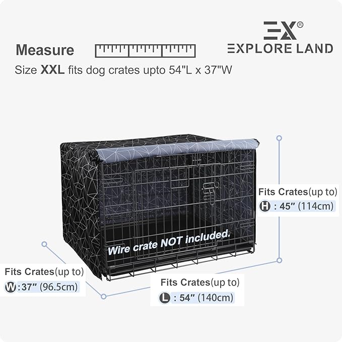 Explore Land Pattern Dog Crate Cover for 54 Inches Wire Cage, Heavy-Duty Polyester 1 2 3 Doors Standard Metal Pet Kennel Enclosure (Brief Polygonal)