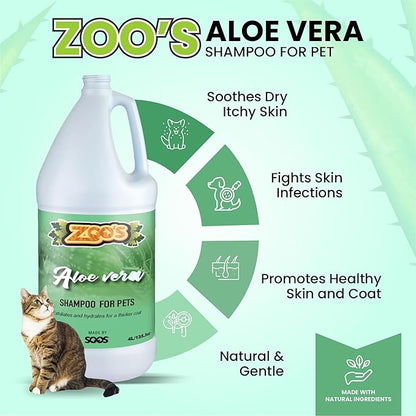 Zoo’s Aloe Vera Pet Shampoo Moisturize Skin Fast Absorbing Reduce Odors for Dog and Cat (4L / 1.32 gal)