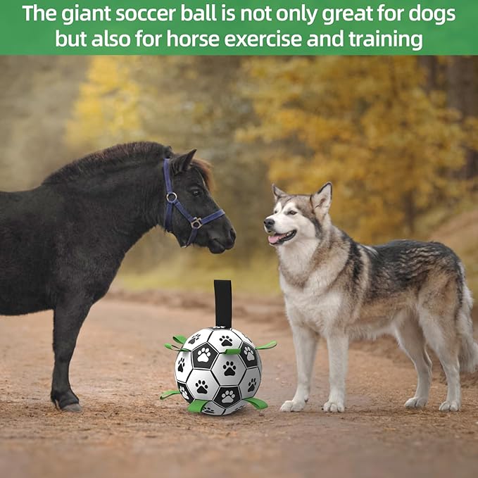 QDAN Dog Toys Extra Large Soccer Ball with Straps, Interactive Dog Toys for Tug of War, Puppy Birthday Gifts, Dog Tug Toy, Dog Water Toy, Durable Dog Balls World Cup for Large Dogs（9 Inch）