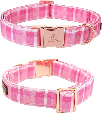 Lionheart glory Valentine's Day Collar, Pink Plaid Dog Collar for X-Small Cute Dog Collars Spring Female Pet Gift Adjustable Heavy-Duty Puppy Collar Holiday