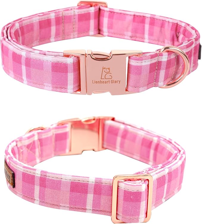 Lionheart glory Valentine's Day Collar, Pink Plaid Dog Collar for Small Cute Dog Collars Spring Female Pet Gift Adjustable Heavy-Duty Dog Collar Holiday