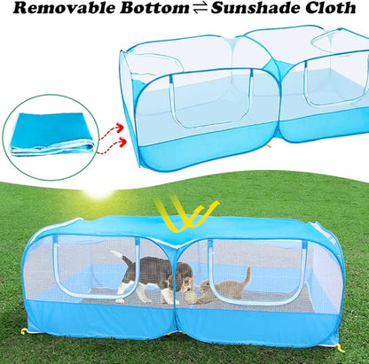Portable Chicken Coop Chicken Run with Removable Bottom,Large Foldable Pet Enclosure for Puppy Duck Kitten Rabbits Indoor Outdoor Yard(Blue)