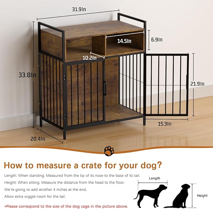 aboxoo 32/40 Inches Furniture Style Dog Crate for Medium Small Dog,Indoor Dog Kennels with Drawers Storage(Rustic Brown)