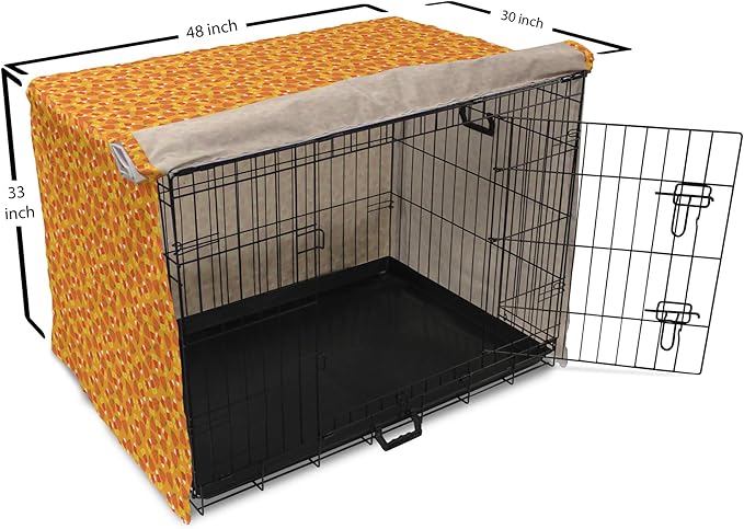 Lunarable Candy Corn Dog Crate Cover, Halloween Themed Pattern with Pumpkins and Food Repetition, Easy to Use Pet Kennel Cover for Medium Large Dogs, 48 Inch, Orange Vermilion