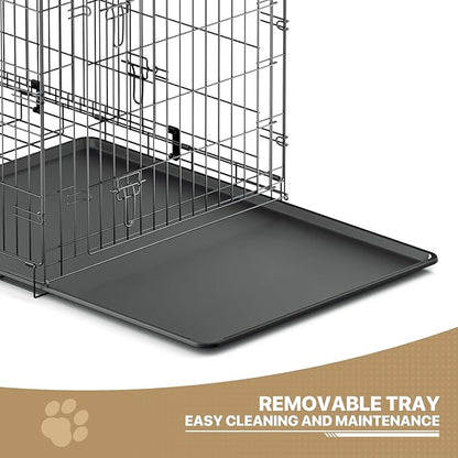 MoNiBloom 24/30/36/42/48 Dog Crates, Foldable Metal Wire Dog Cage with Double-Door, Outdoor Indoor Pet Kennels, Includes Leak-Proof Pan, Divider Panel, Black, 42"
