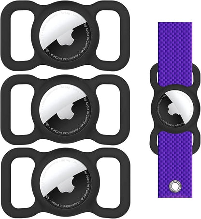 Dog Air Tag Holder (3-Pack) | Apple Air Tag GPS Tracker for Dogs | Airtag Dog Collar Holder | Airtag Holder for Dog Collar | Air Tag Holders | Black, Black & Black