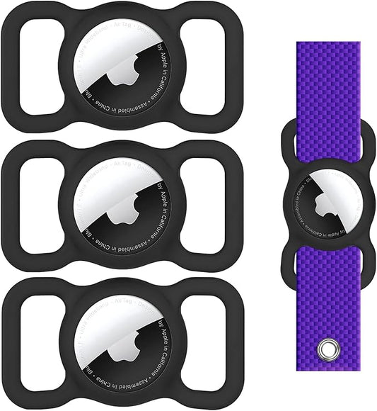 Dog Air Tag Holder (3-Pack) | Apple Air Tag GPS Tracker for Dogs | Airtag Dog Collar Holder | Airtag Holder for Dog Collar | Air Tag Holders | Black, Black & Black