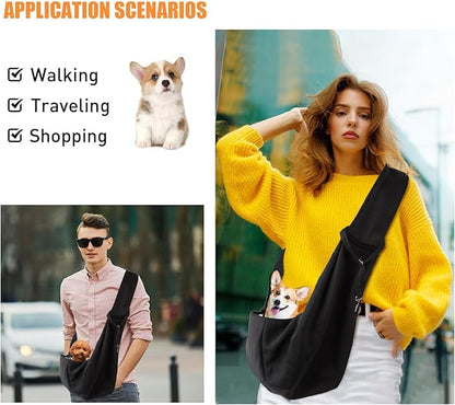 Small Dog Sling Carrier Black, Hand Free Pet Carrier, Adjustable Dog Sling for Outdoor Travel