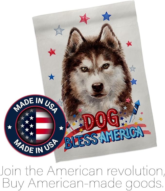 Breeze Decor Patriotic Brown Siberian Husky House Flag-Eagle Set Dog Puppy Spoiled Paw Canine Fur Pet Nature Farm Animal Creature Banner Small Garden Yard Gift Double-Sided, Made in USA