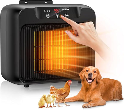 Unique Design 600W Large Dog House Heater w Thermostat, Adjustable Temp & 3 Timer(2 4 8 H) Heating, Pet Heater for Outdoor Winter Insulated House w 6 Ft Anti Chew Cord, Won't Burn Pets Kennel Heater