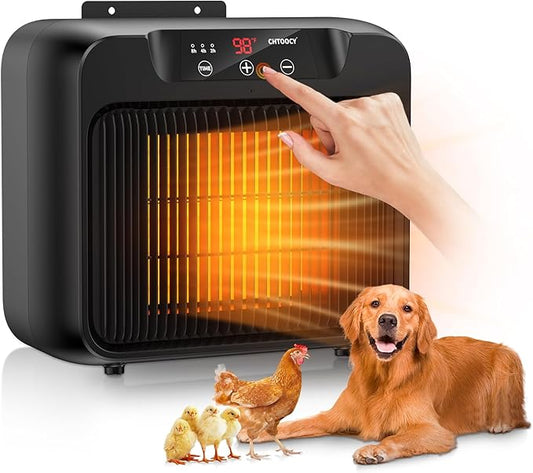 Unique Design 600W Large Dog House Heater w Thermostat, Adjustable Temp & 3 Timer(2 4 8 H) Heating, Pet Heater for Outdoor Winter Insulated House w 6 Ft Anti Chew Cord, Won't Burn Pets Kennel Heater