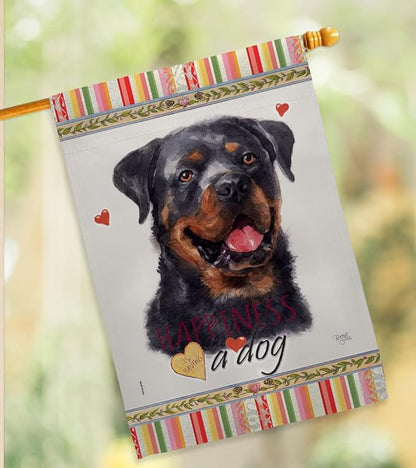 Breeze Decor Rottweiler Happiness Garden House Flag Kit Dog Puppy Spoiled Paw Canine Fur Pet Nature Farm Animal Creature Decoration Banner Small Yard Gift Double-Sided, Made in USA