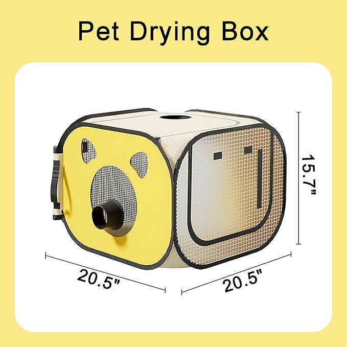 Pet Dog Cat Drying Box,Waterproof Anti-Hair Flying Portable Foldable Pet Drying Room,Pet Hair Dryer Clean Grooming House,Dryer Crate Cage for Dog Cat for Small to Medium (Yellow)