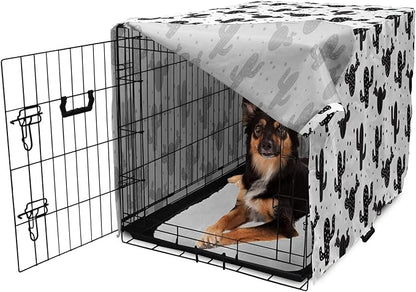Ambesonne Cactus Dog Crate Cover, Monochrome Saguaro Succulent Botanical Continuous Pattern Plain Background, Easy to Use Pet Kennel Cover for Medium Large Dogs, 36 Inch, Charcoal Grey