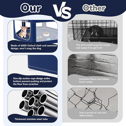 Hexagonal Dog playpen, 45Inch Soft Puppy Playpen with 600D Oxford Fabric, Stable Structure with Thickend Stainless Steel Tubes, 25.6 Inch Height Pet Playpen for Small Dogs and Small Animals