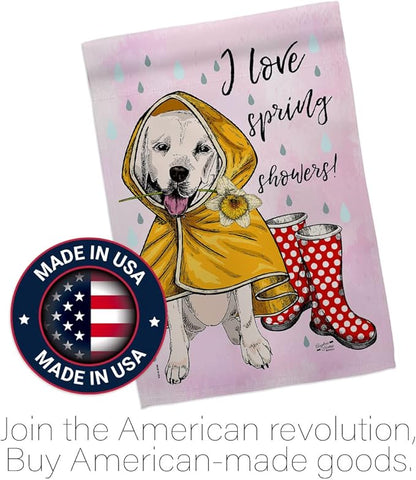 Love Spring Shower House Flag Pack Dog Puppy Spoiled Paw Canine Fur Pet Nature Farm Animal Creature Applique Decoration Banner Small Garden Yard Gift Double-Sided, Made in USA